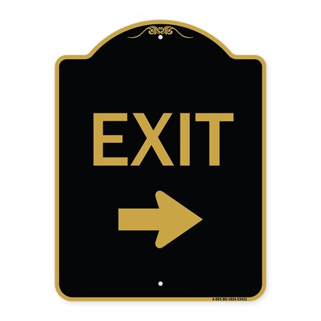Signmission Parking Lot Sign Exit Sign Right Arrow, Black & Gold Aluminum Sign, 24" L, 18" H, BG-1824-23421 A-DES-BG-1824-23421
